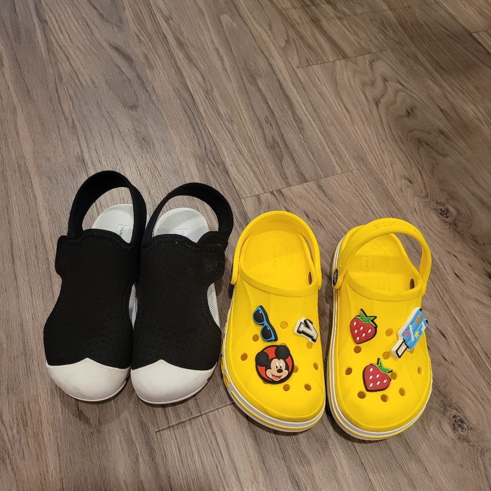 Crocs and Hunter sandals